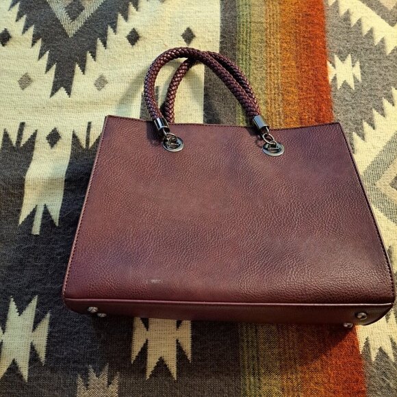 Burgundy Hard Shell Briefcase Tote Nice Braided Handles - Picture 3 of 6